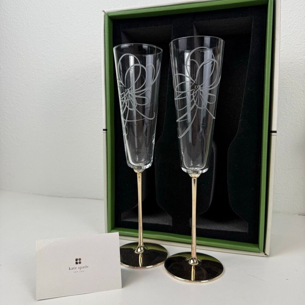 Kate Spade Lenox Belle Boulevard Silver‎ Plated Champage Flutes Set of 2